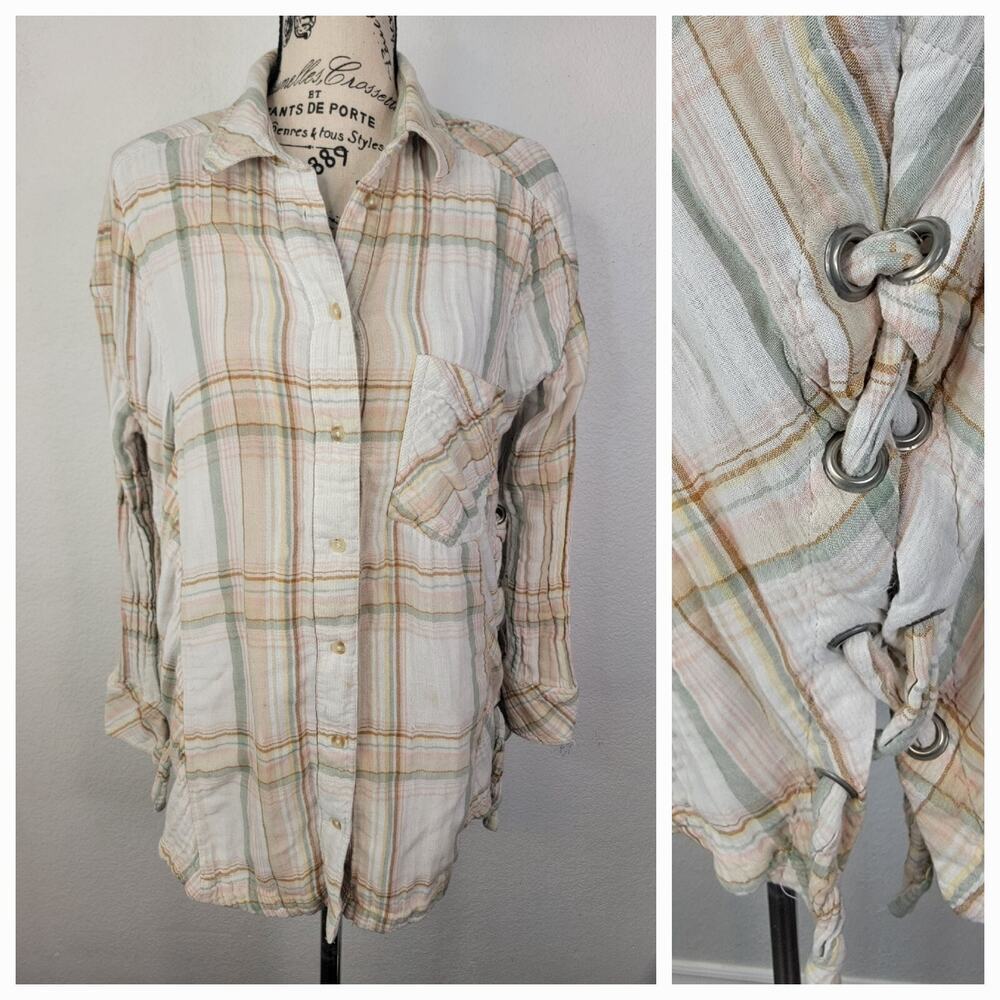 Free People Nordic Day Top Shirt XS Ivory Button-Down Long Sleeve Women's